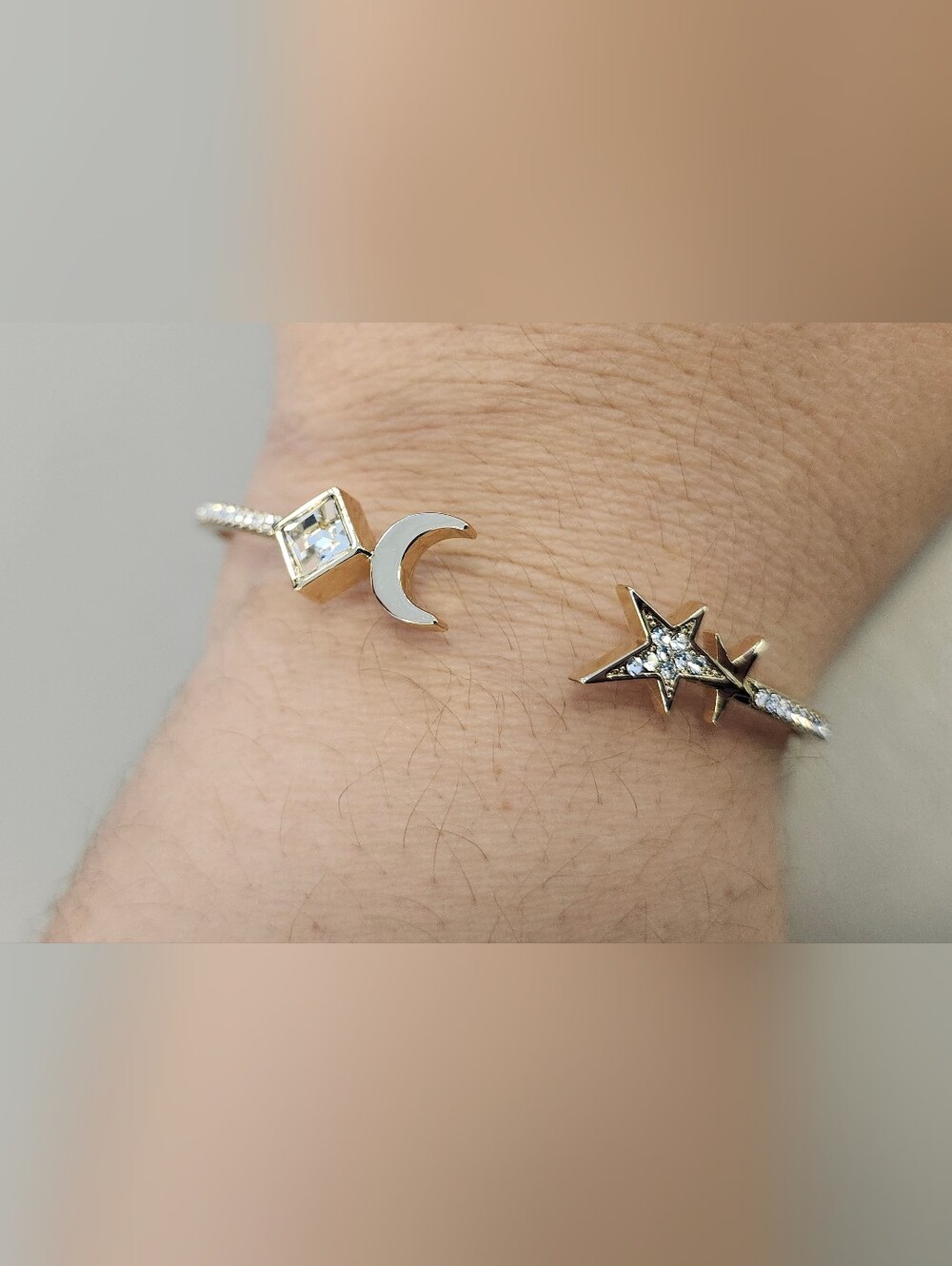 NWT Karl Lagerfeld Gold-Tone Crystal Star & Moon Cuff Bracelet